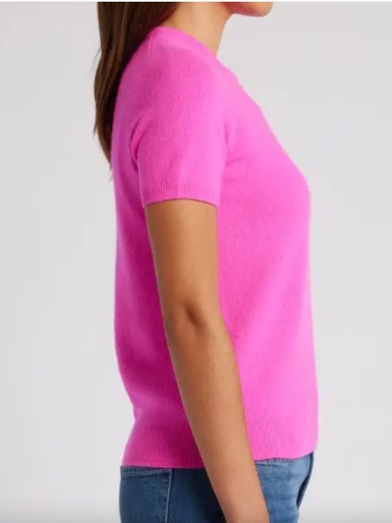 Caslon Wool and Cashmere Blend Short Sleeve Sweater in Pink Raspberry, Size XS - Picture 7 of 8